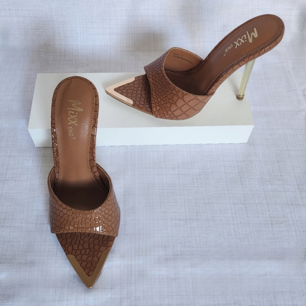 Miss Lola High Heel Mules - Tan - Picture 2 of 8